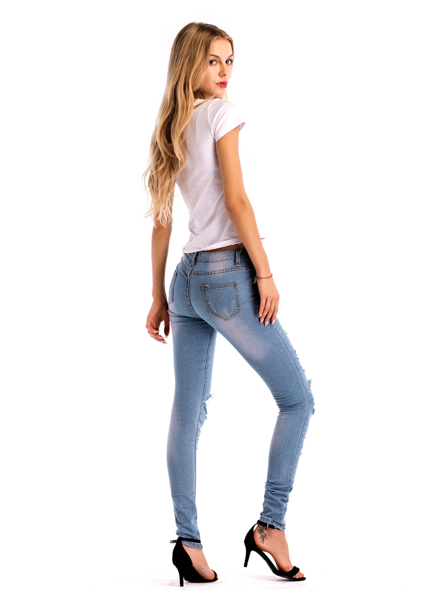 SZ60201 Women Casual Destroyed Ripped Distressed Skinny Denim Jeans